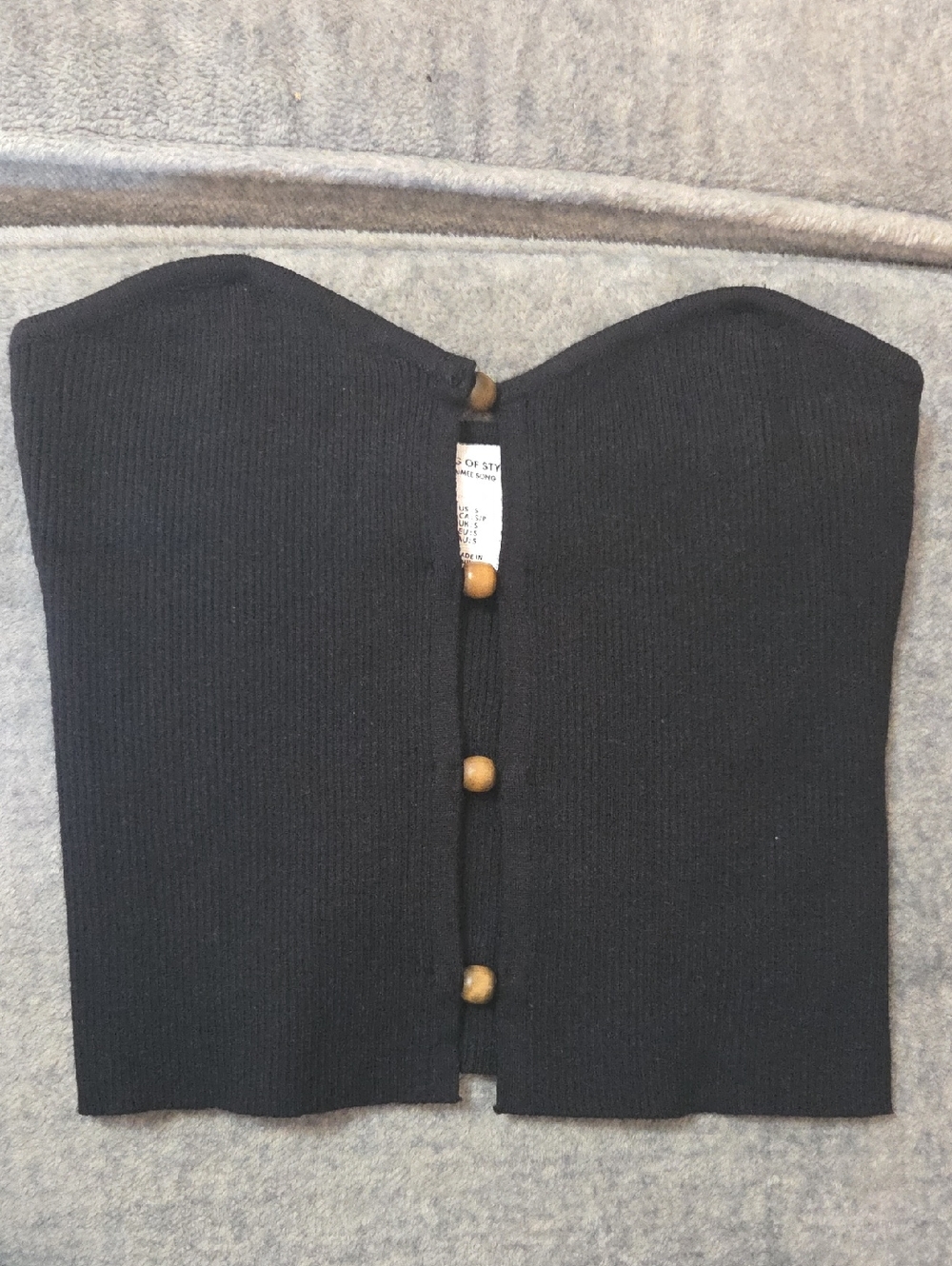 Song of Style Black Strapless Ribbed Bustier with Wooden Buttons
